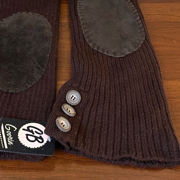 🌟HP🌟VTG 1990s Sweater Arm Warmer Set Brown Wool Leather Patches Goorin Bros. - Picture 4 of 8
